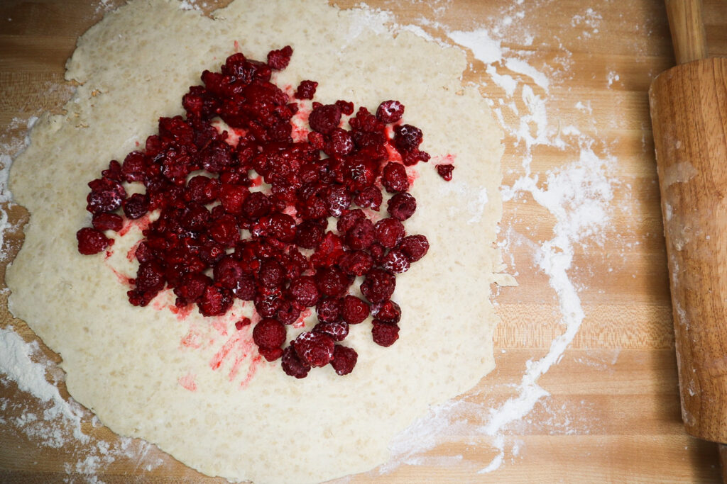 Raspberries on a pie crust