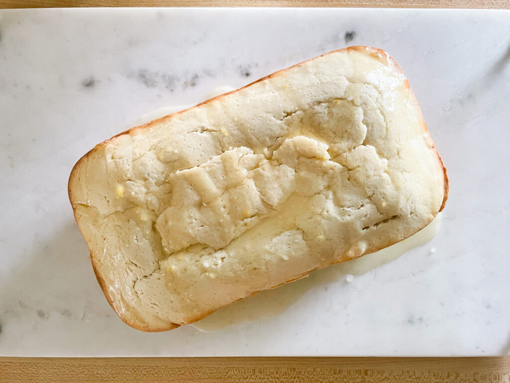 sourdough lemon loaf on a tray