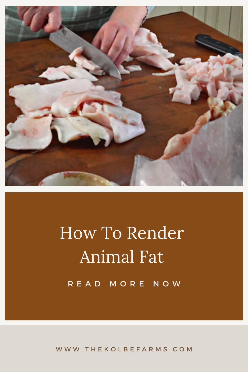 how to render animal fat with a cutting fat on a butcher block 
